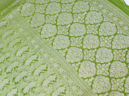 Green Georgette Silk Jangla  Banarasi Saree