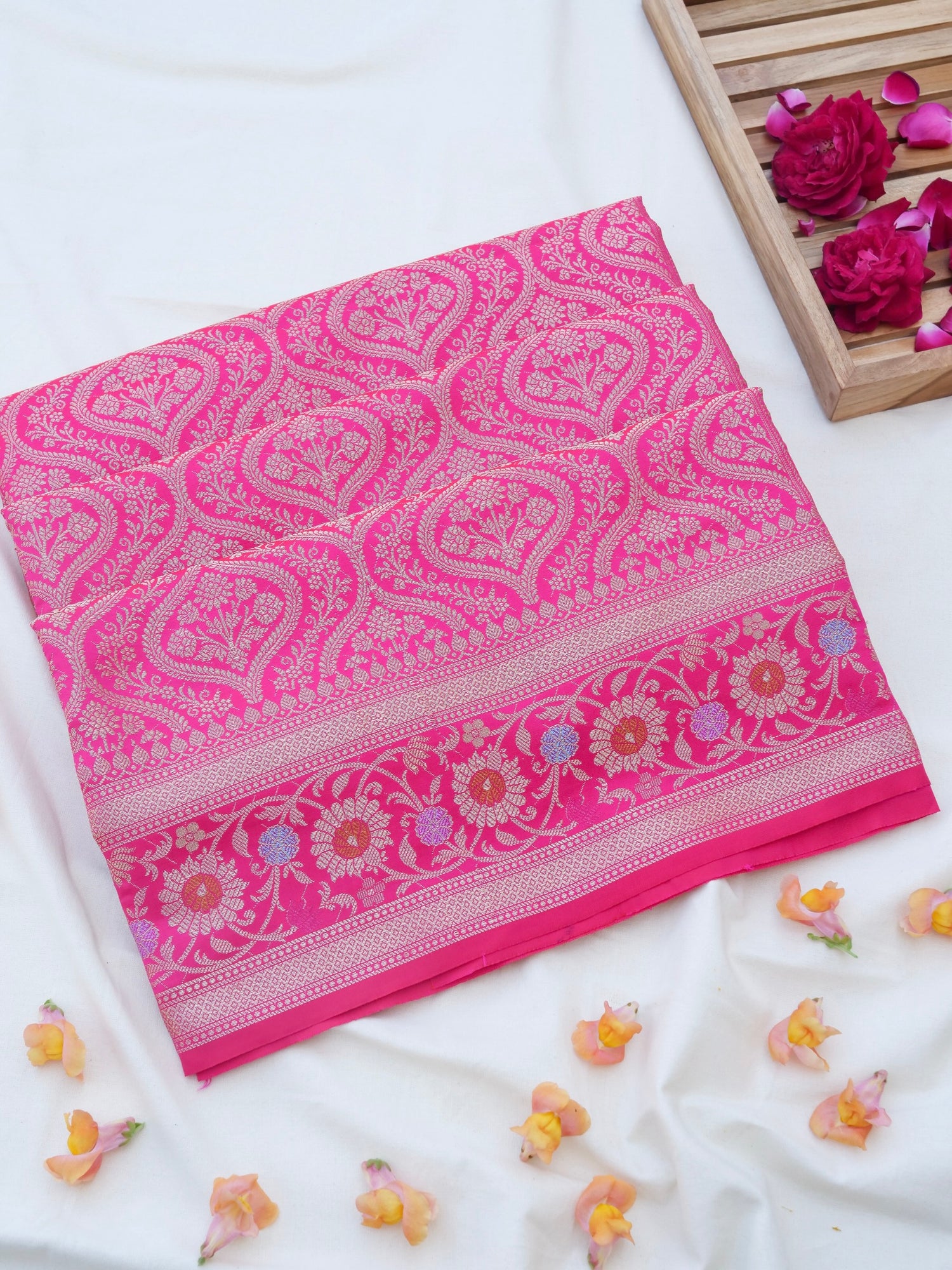 Pink Kataan Silk Meena Jangla Banarasi Saree