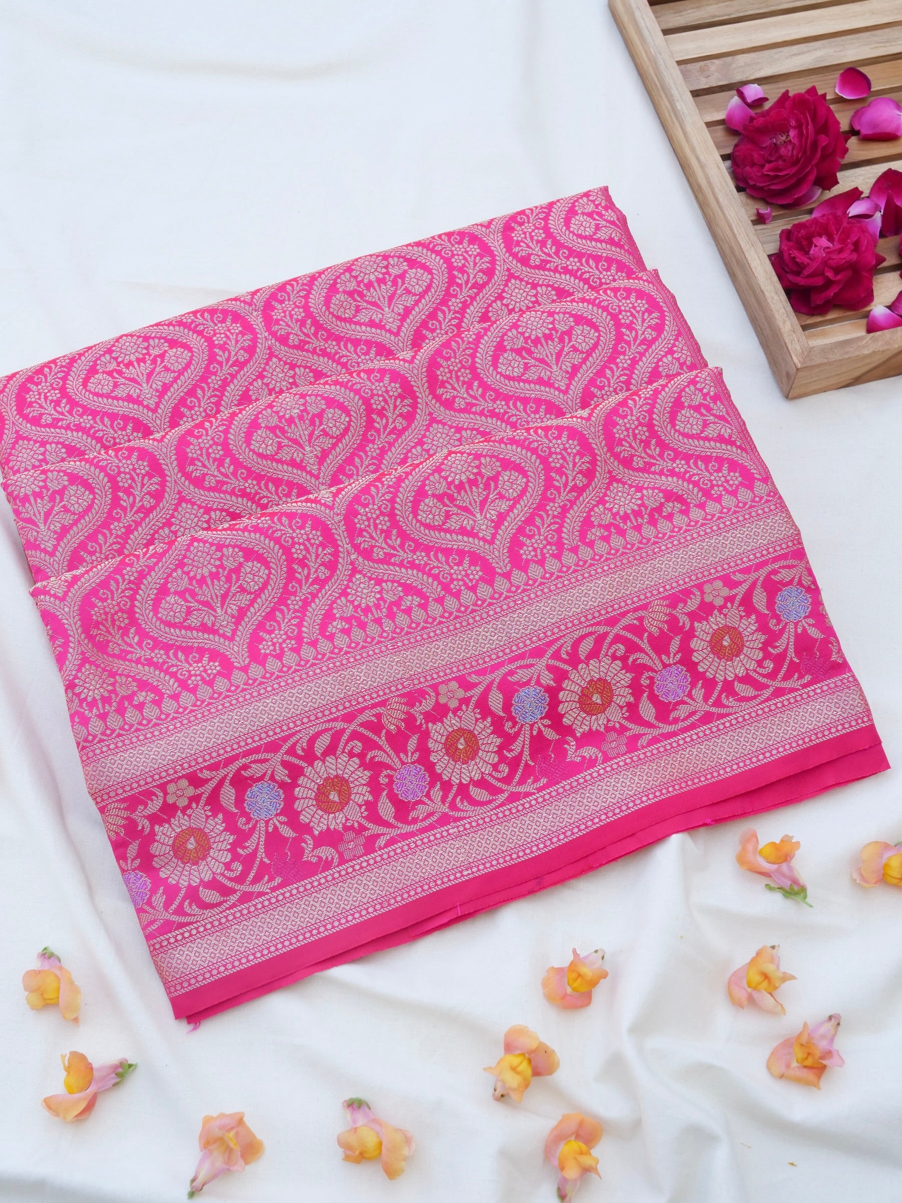 Pink Kataan Silk Meena Jangla Banarasi Saree