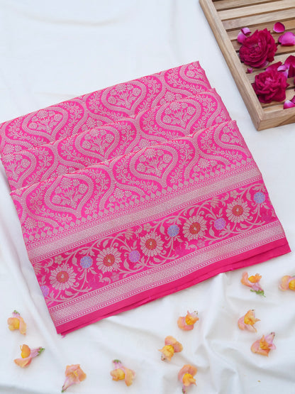 Pink Kataan Silk Meena Jangla Banarasi Saree