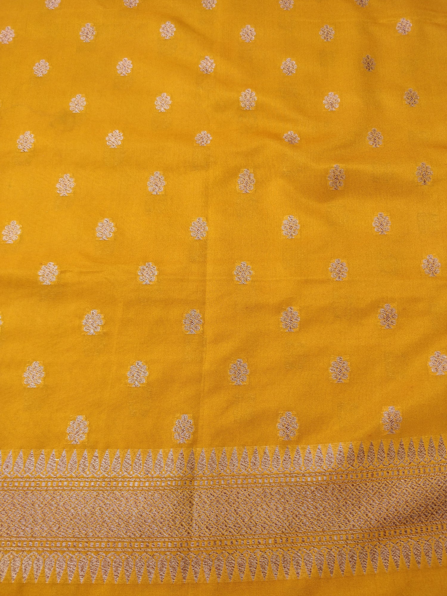 Mustard Yellow Cotton Silk Banarasi Unstitched Suit Set