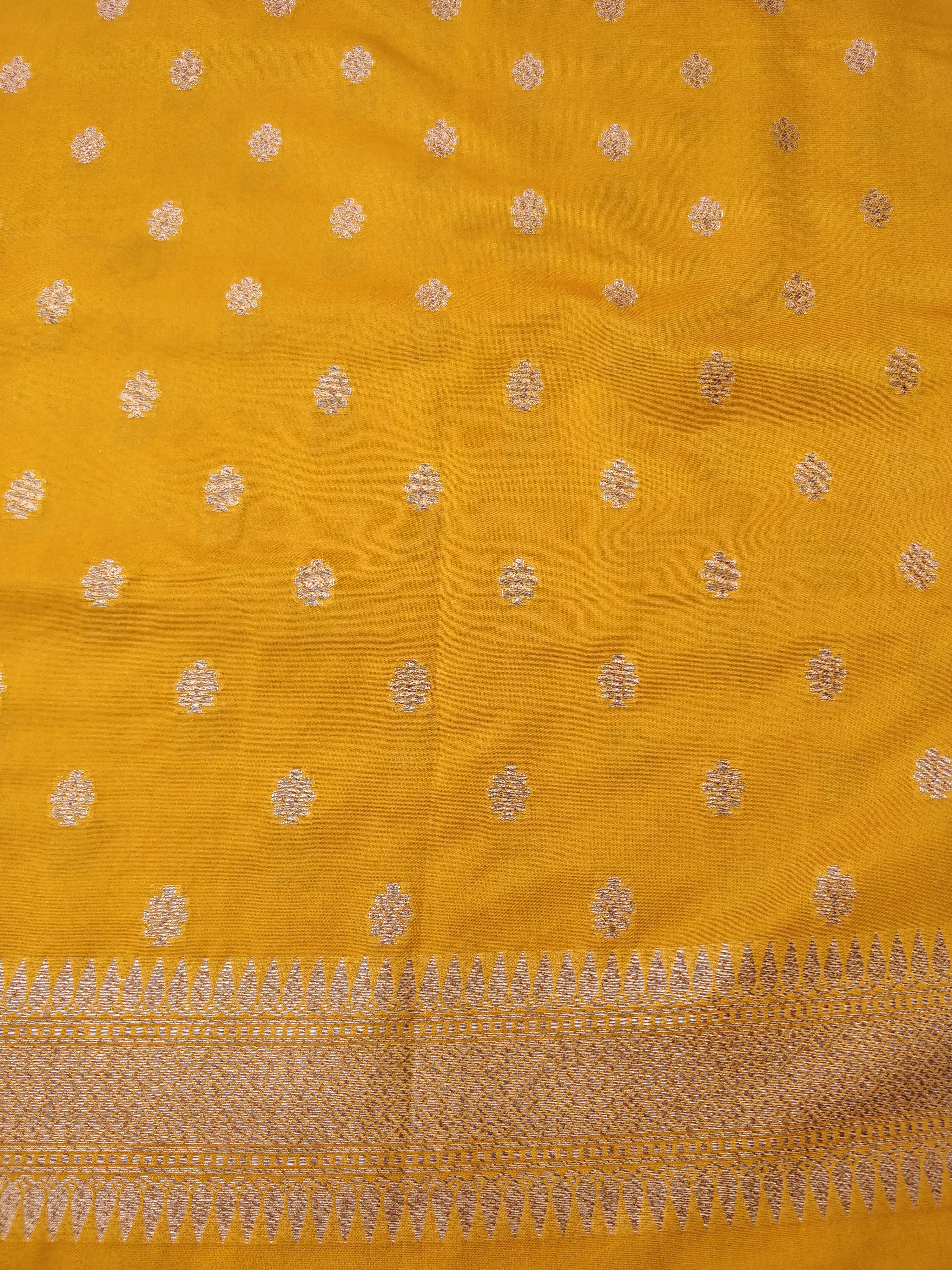 Mustard Yellow Cotton Silk Banarasi Unstitched Suit Set