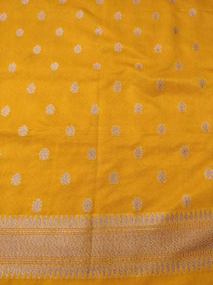 Mustard Yellow Cotton Silk Banarasi Unstitched Suit Set