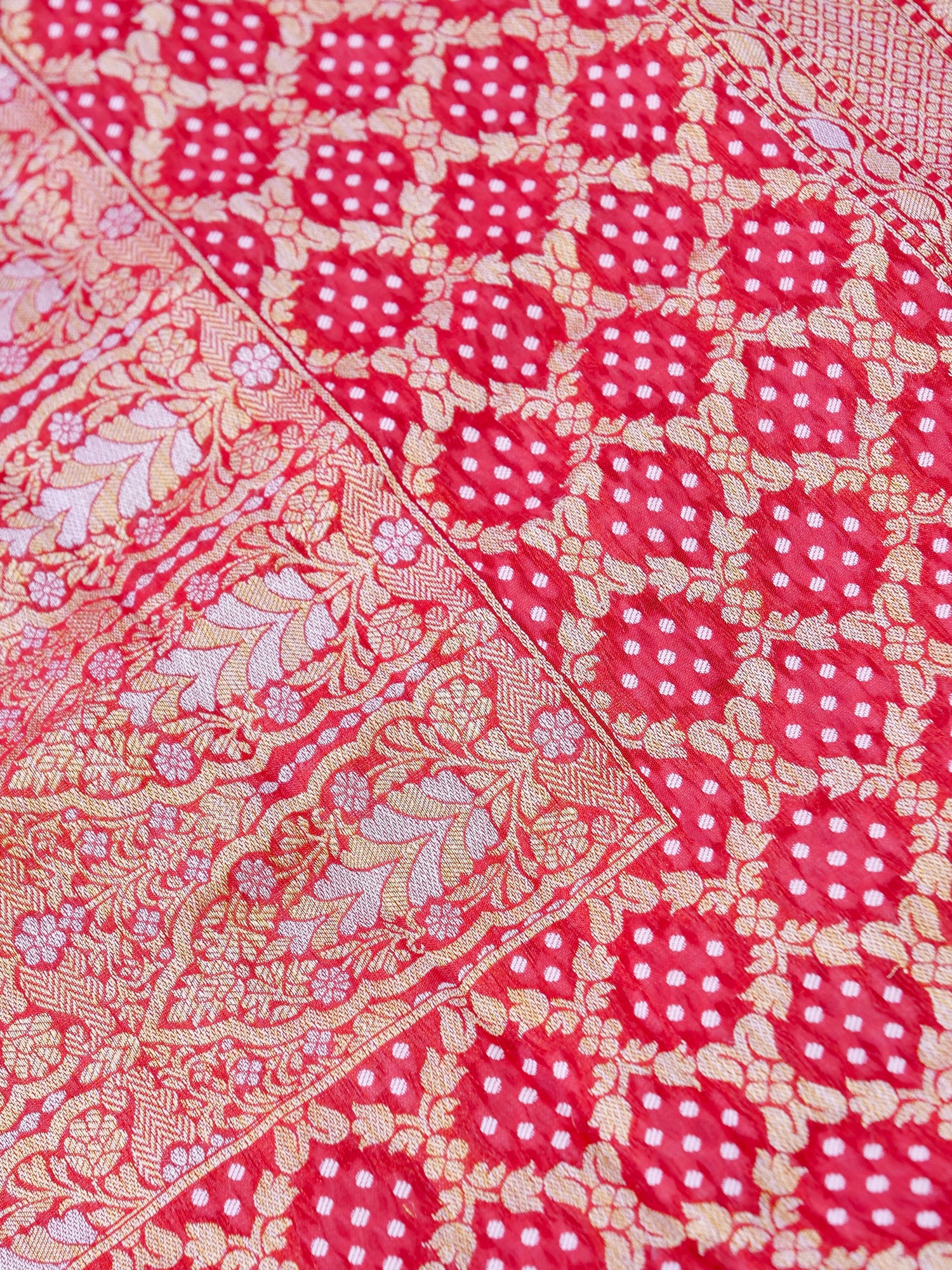 Red Bandhni Georgette Silk Banarasi Saree