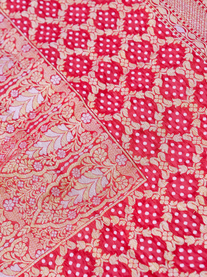 Red Bandhni Georgette Silk Banarasi Saree