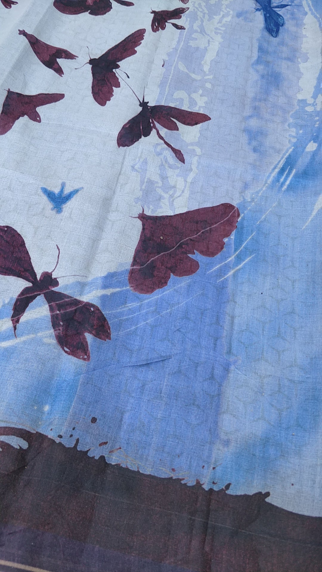 Sky Blue Organza Silk Butterfly Print Banarasi Saree