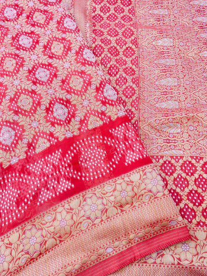 Red Bandhni Georgette Silk Banarasi Saree