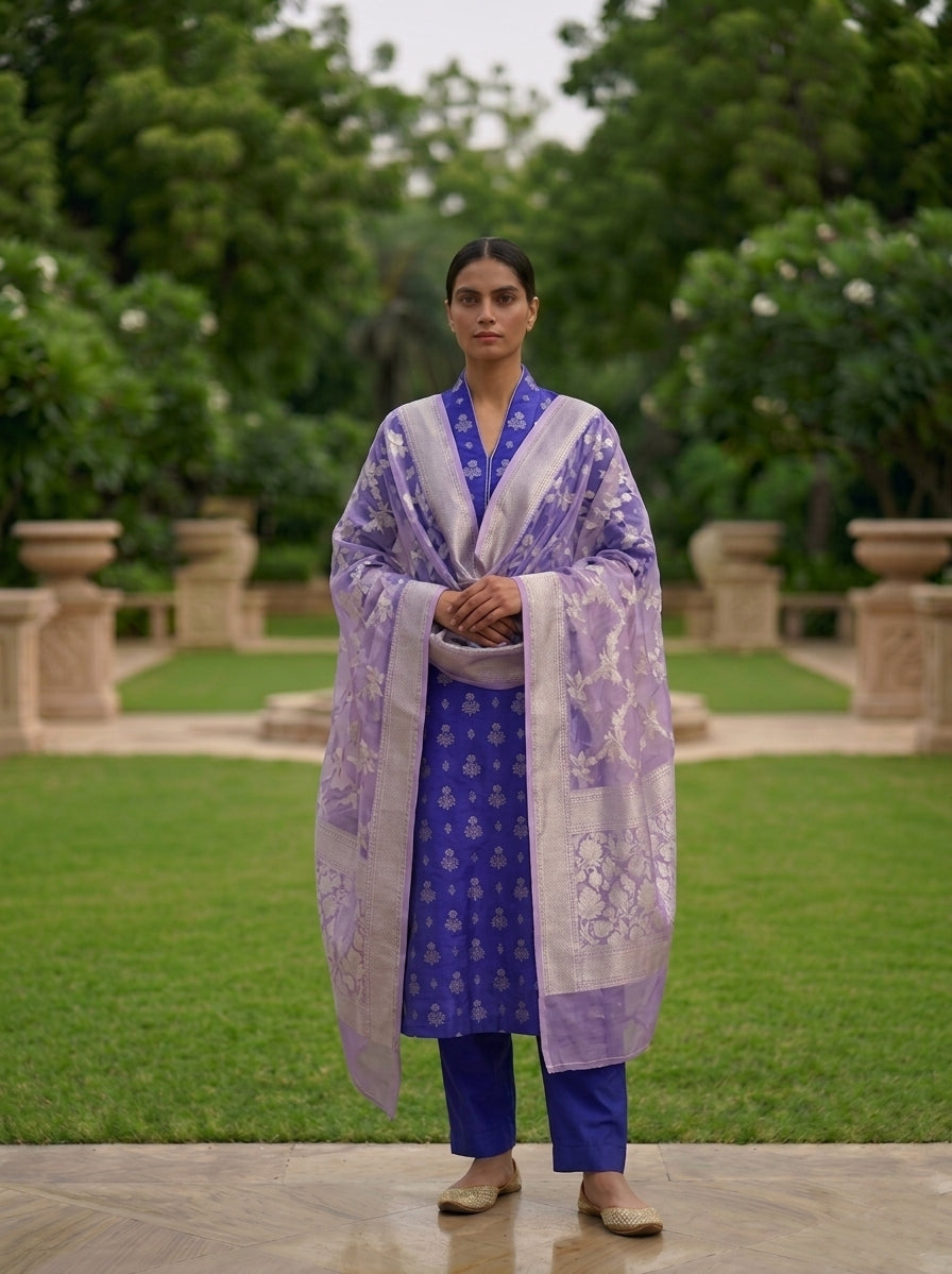 Purple Banarasi Chiniya Silk Suit Set