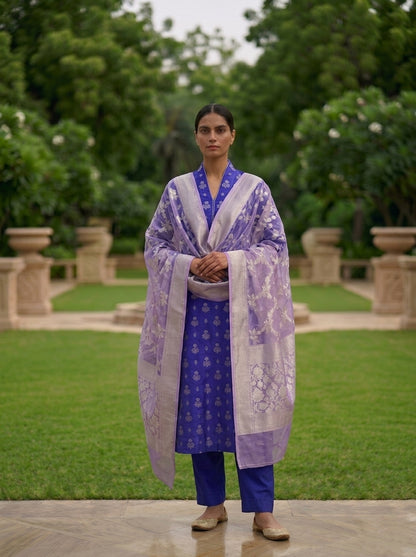 Purple Banarasi Chiniya Silk Suit Set