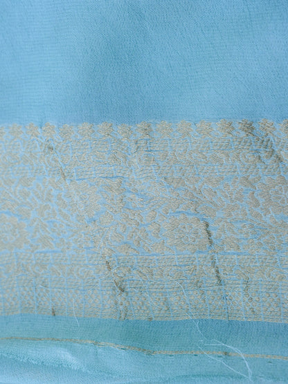 Sky Blue Georgette Silk Buti Banarasi Saree