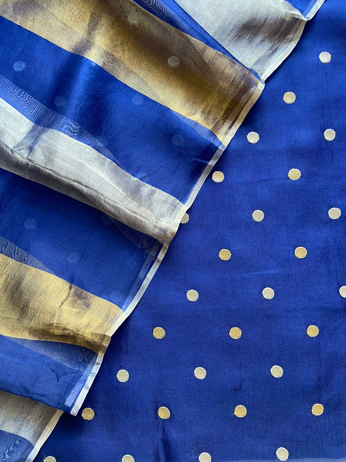 Blue Pure Organza Silk Embroidery Suit