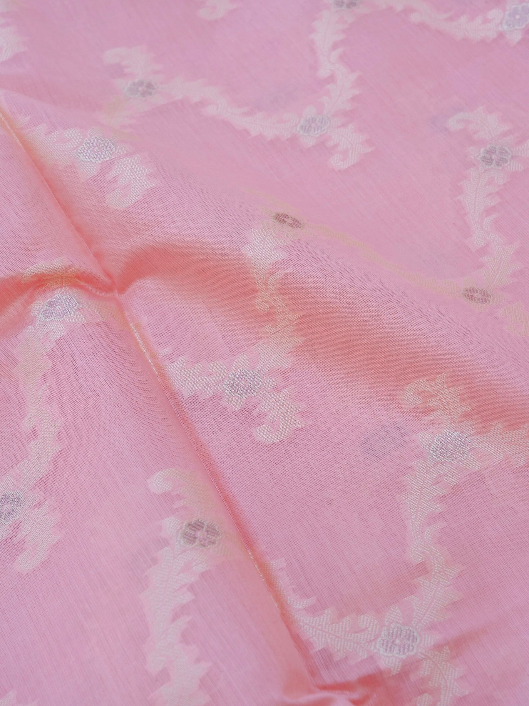 Pink Banarasi Cotton Silk Unstitched Suit Set