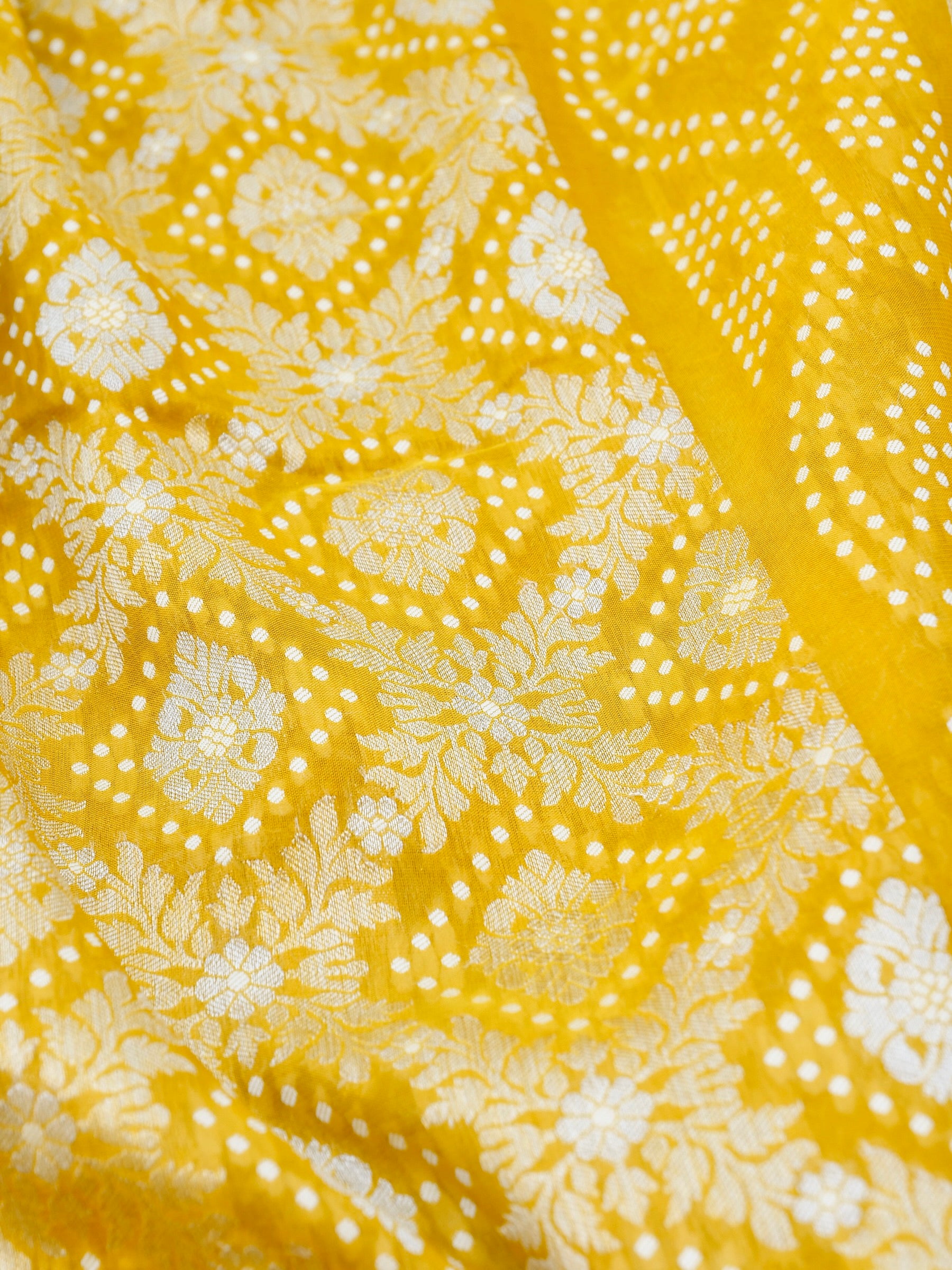 Yellow Bandhani Georgette Silk Banarasi Saree