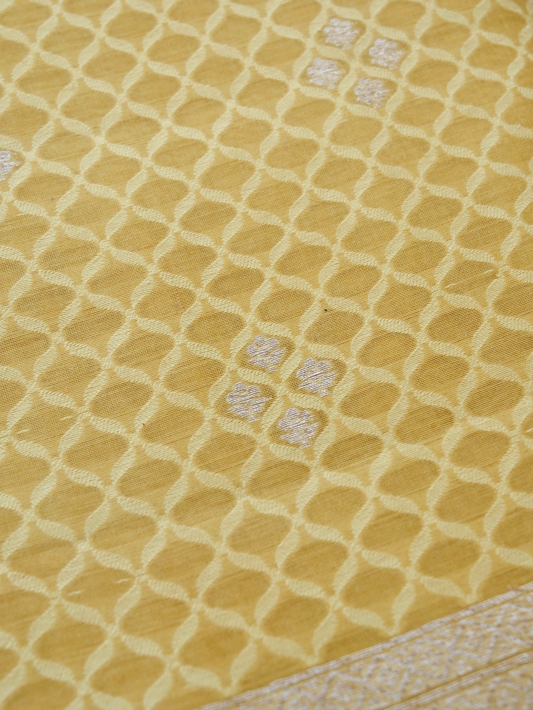 Yellow Cotton Unstitched Banarasi Suit Set