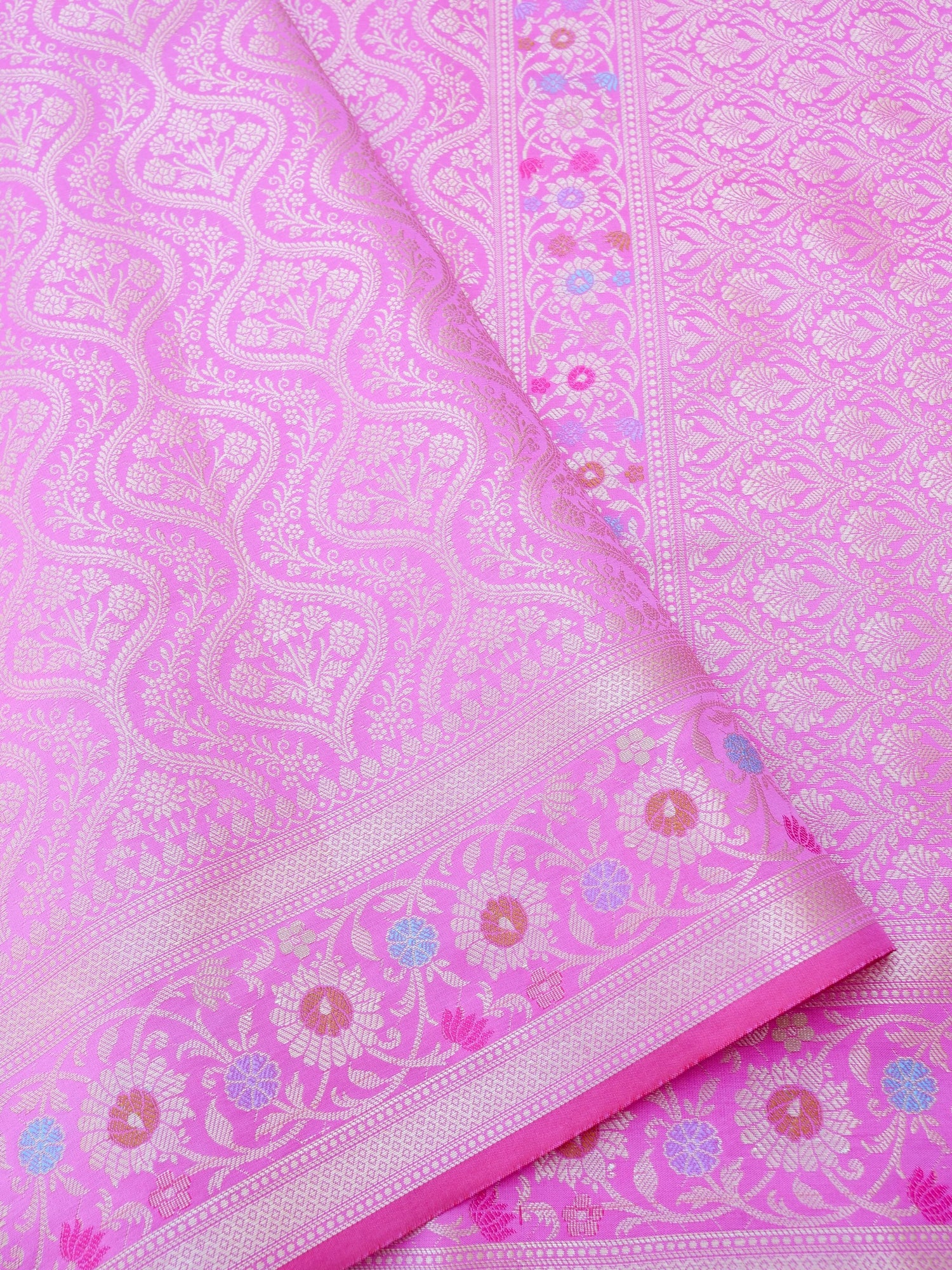 Light Pink Kataan Silk Meena Jangla Banarasi Saree
