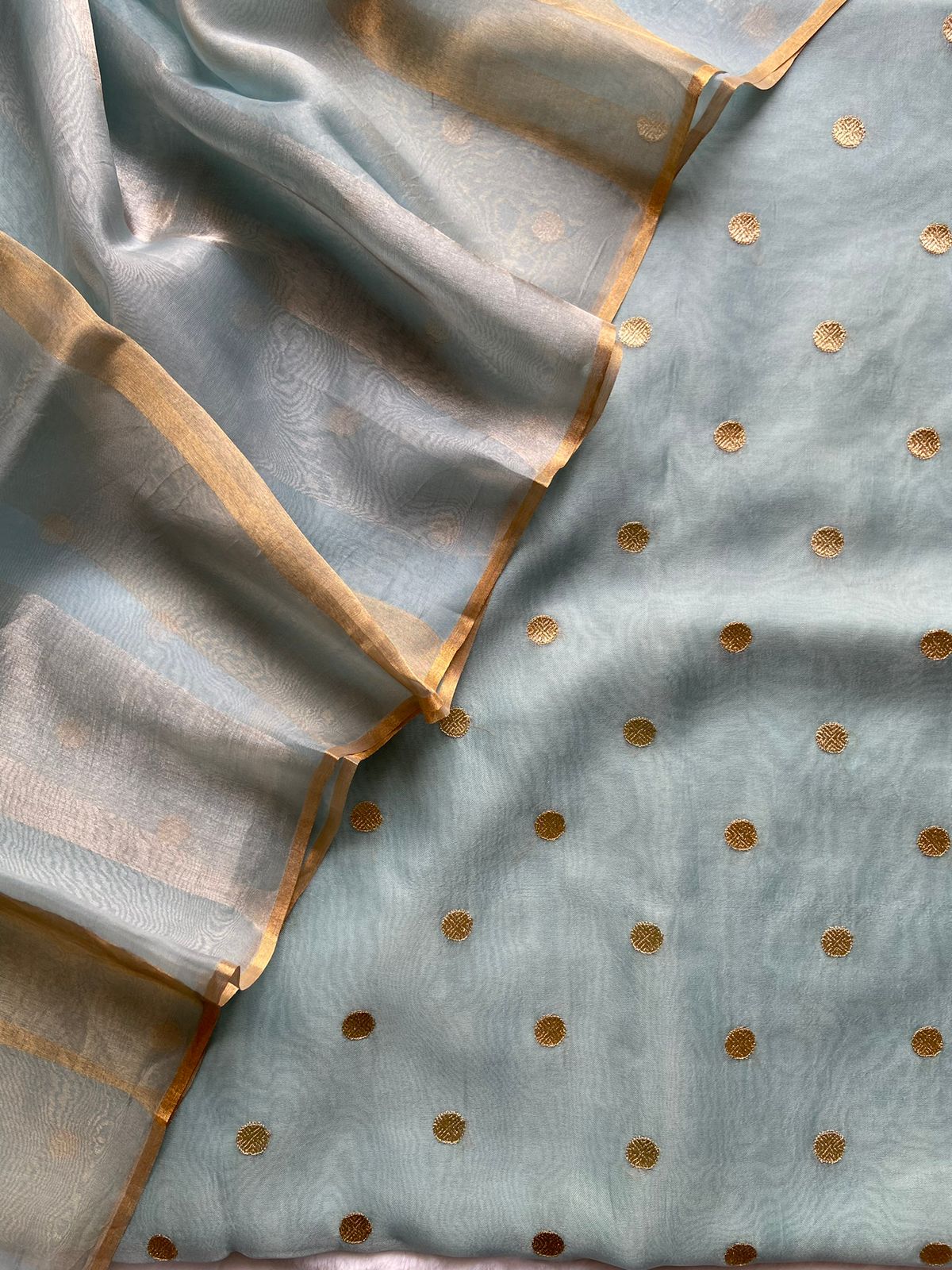 Gray Pure Organza Silk Embroidery Suit