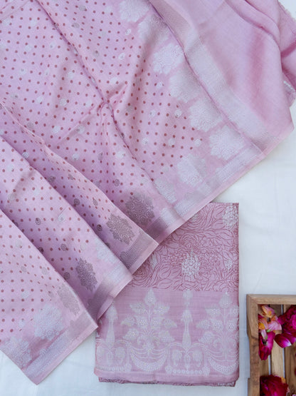 Mauve Chiniya Silk Printed Unstitched Banarasi Suit Set