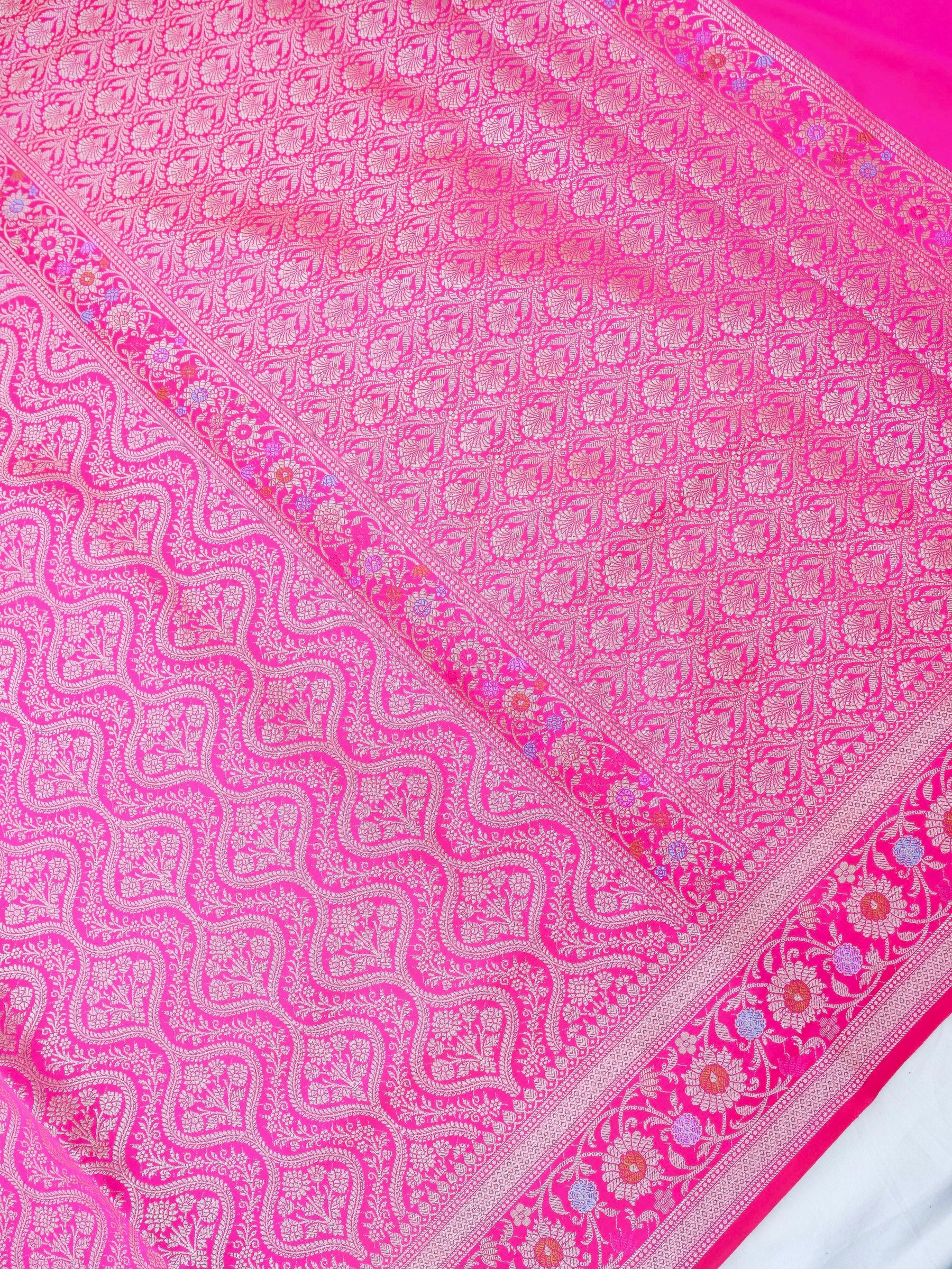 Pink Kataan Silk Meena Jangla Banarasi Saree
