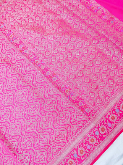 Pink Kataan Silk Meena Jangla Banarasi Saree