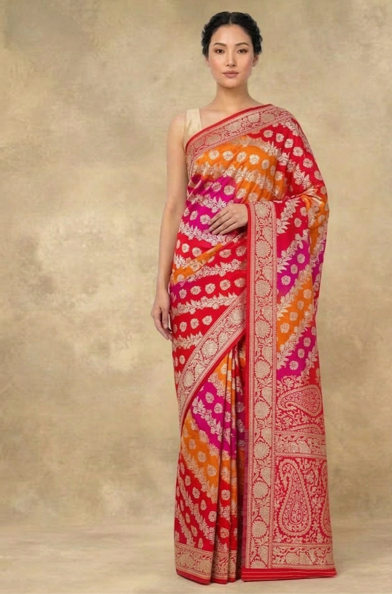 Rangkaat Handwoven Pure Kadhua Jangla Kataan Silk Saree