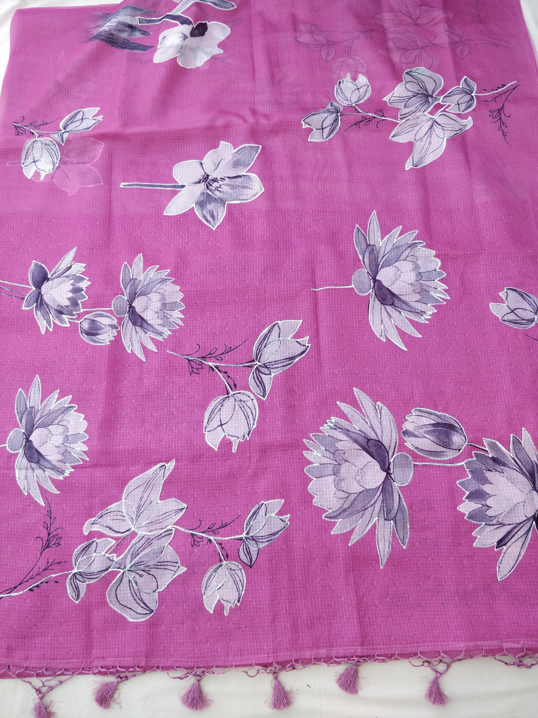 Pink Kota Floral Print With Embroidery Saree
