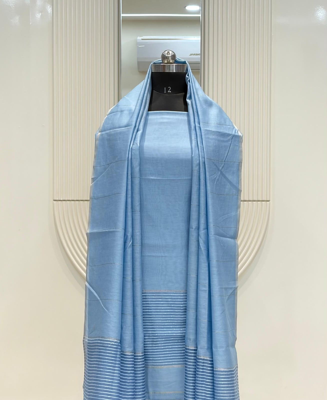 Blue Pure Maheshwari Silk Suit Set