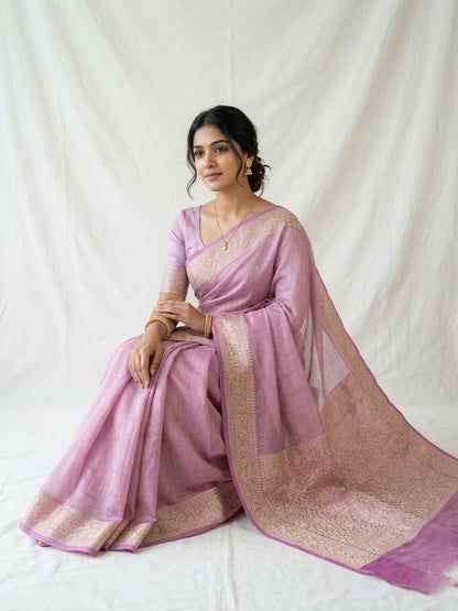 Onion Pink Pure Crush Tissue Silk Banarasi Saree