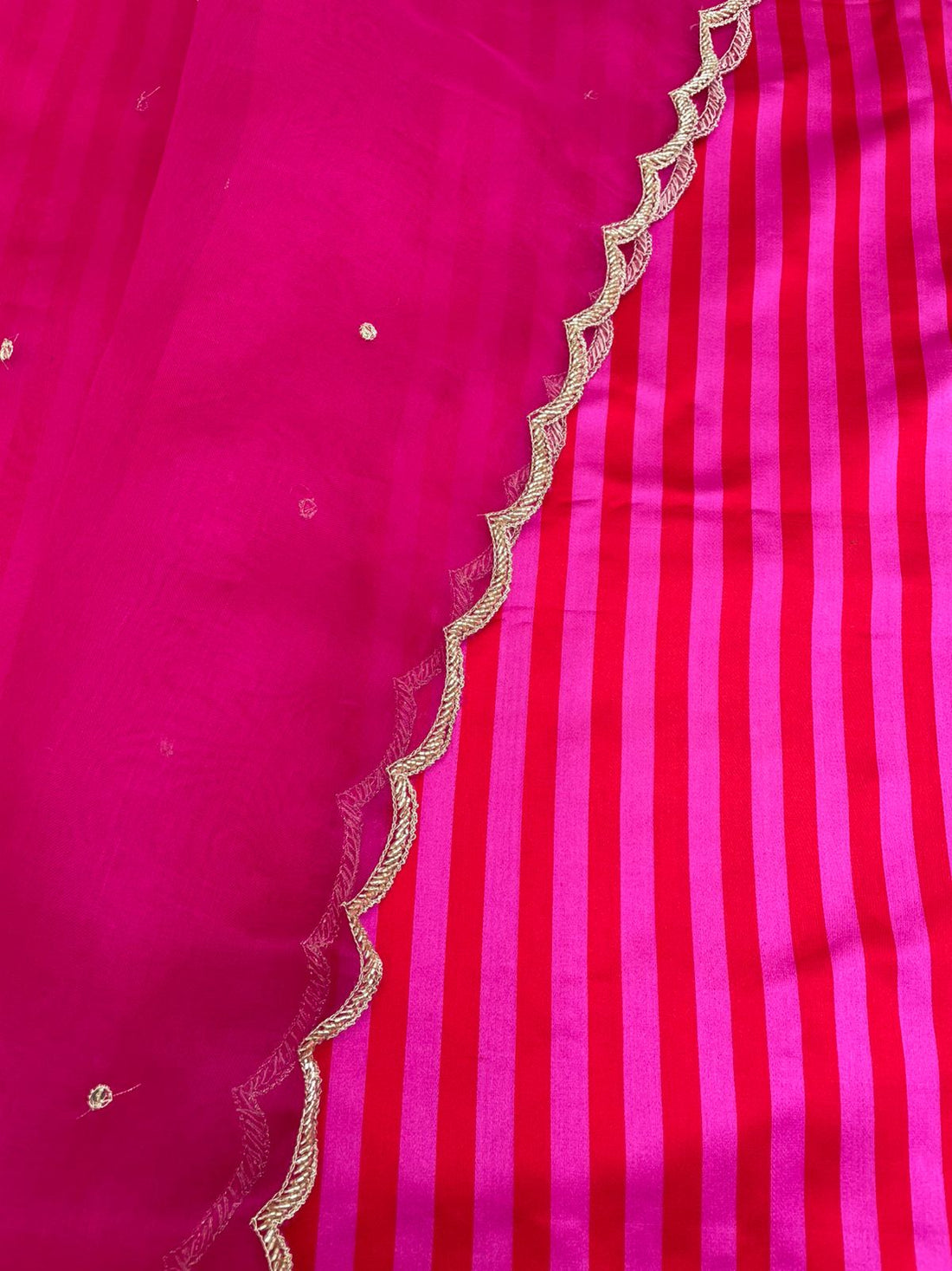 Striped Red Pink Handwoven Pure Satin Silk Banarasi Suit Set