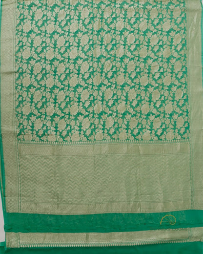 Green Handloom Georgette Jaal Banarasi Saree