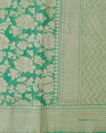 Green Handloom Georgette Jaal Banarasi Saree