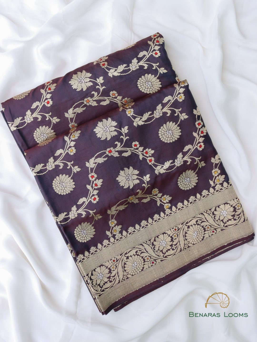 Wine Handloom Kataan Silk Kadhua Jaal Banarasi Saree