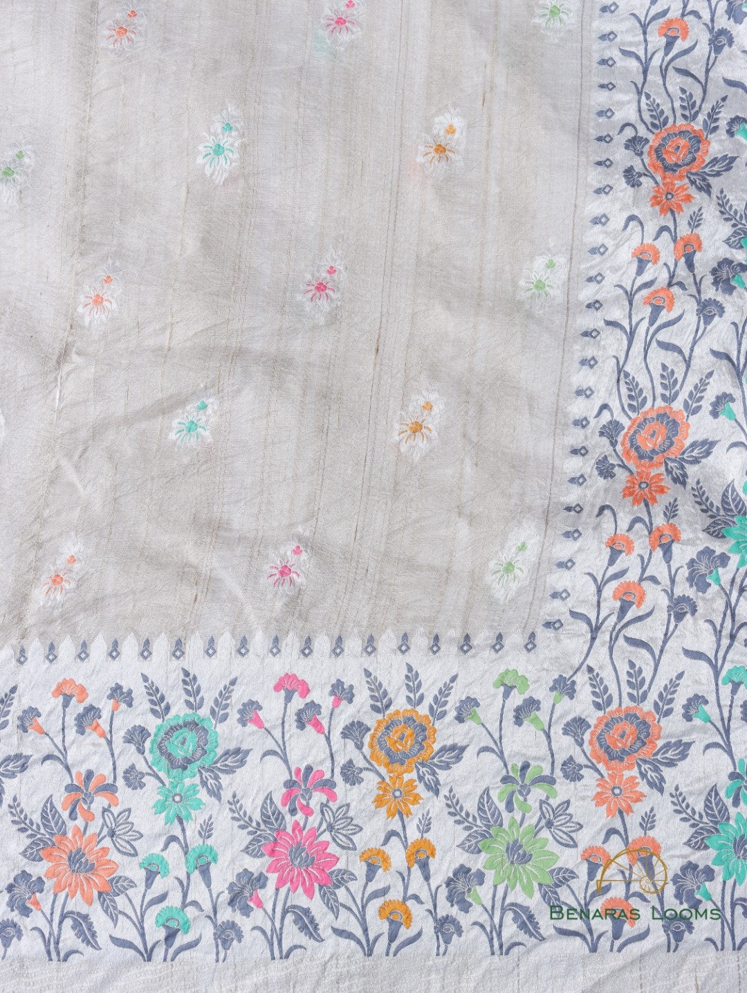 Cream Handloom Tussar Georgette Jaal Banarasi Saree