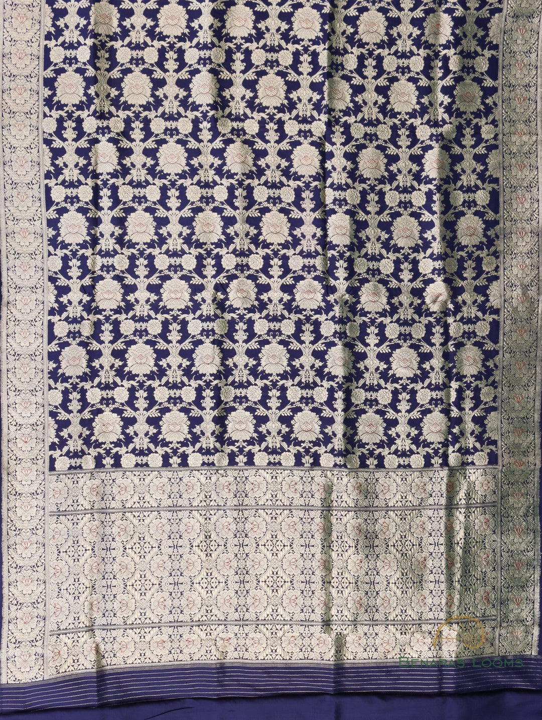 Navy Blue Handwoven Silk Kadhua Jangla Banarasi Saree