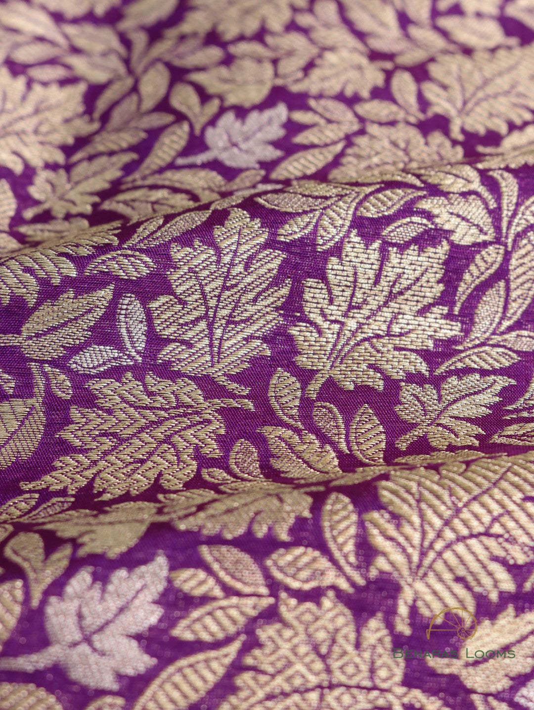 1.40 m Purple Handwoven Pure Silk Sona Rupa Banarasi Fabric