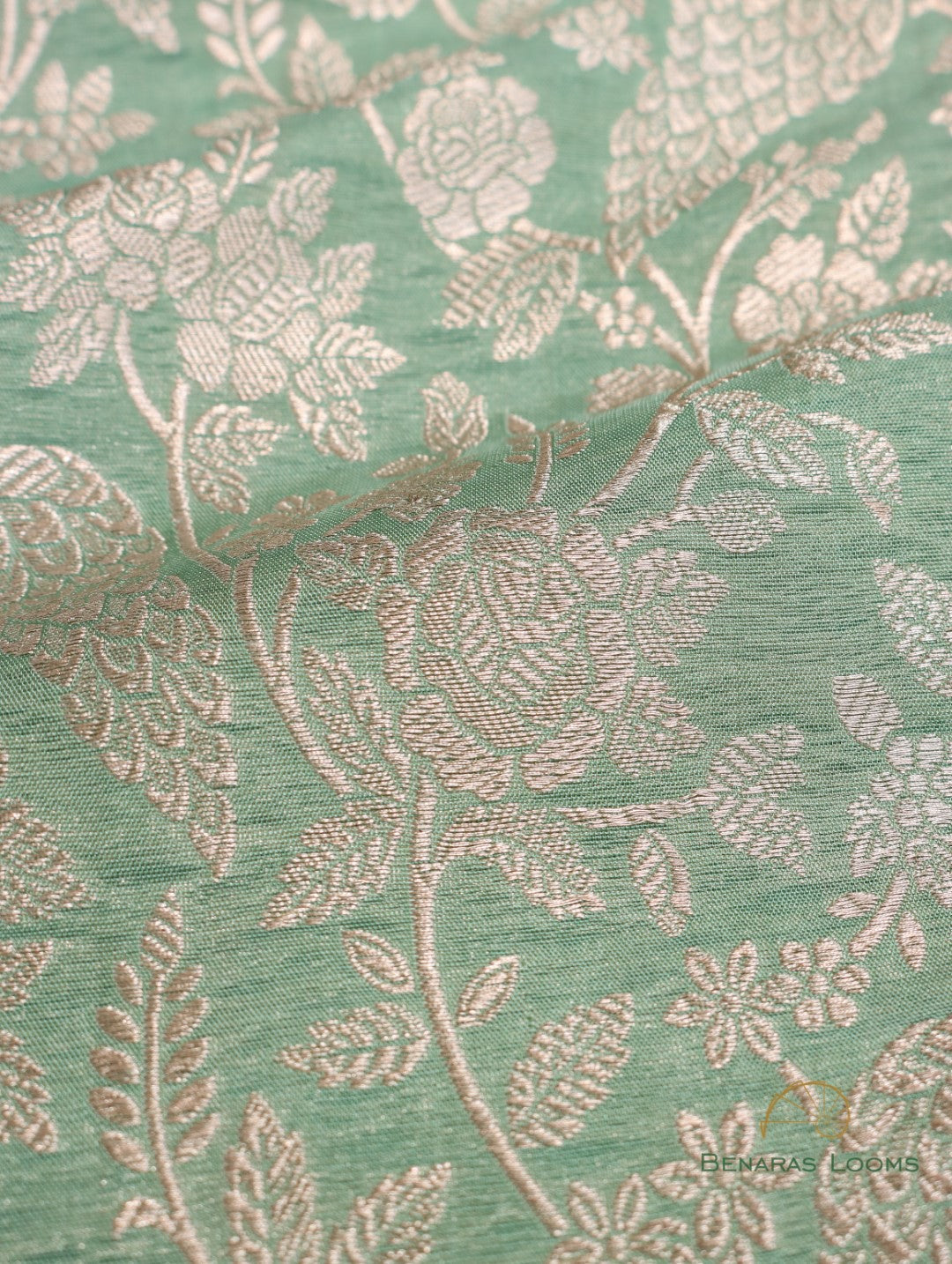 Light Green Handwoven Pure Silk Banarasi Fabric