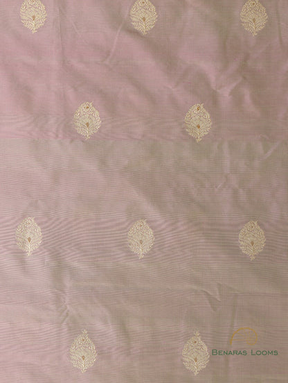 Mauve Handwoven Pure Silk Buti Banarasi Fabric