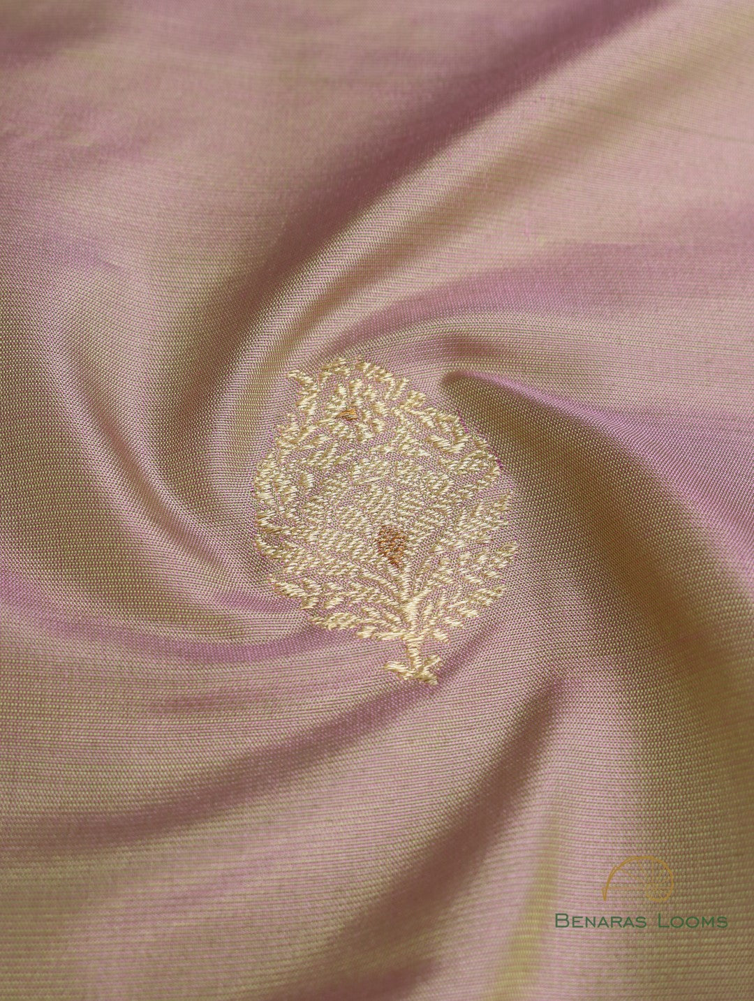 Mauve Handwoven Pure Silk Buti Banarasi Fabric