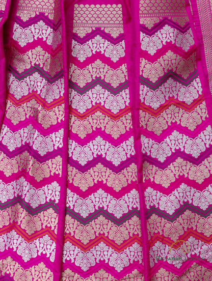 Kanika Pink Handwoven Pure Silk Banarasi Rangkaat Lehenga