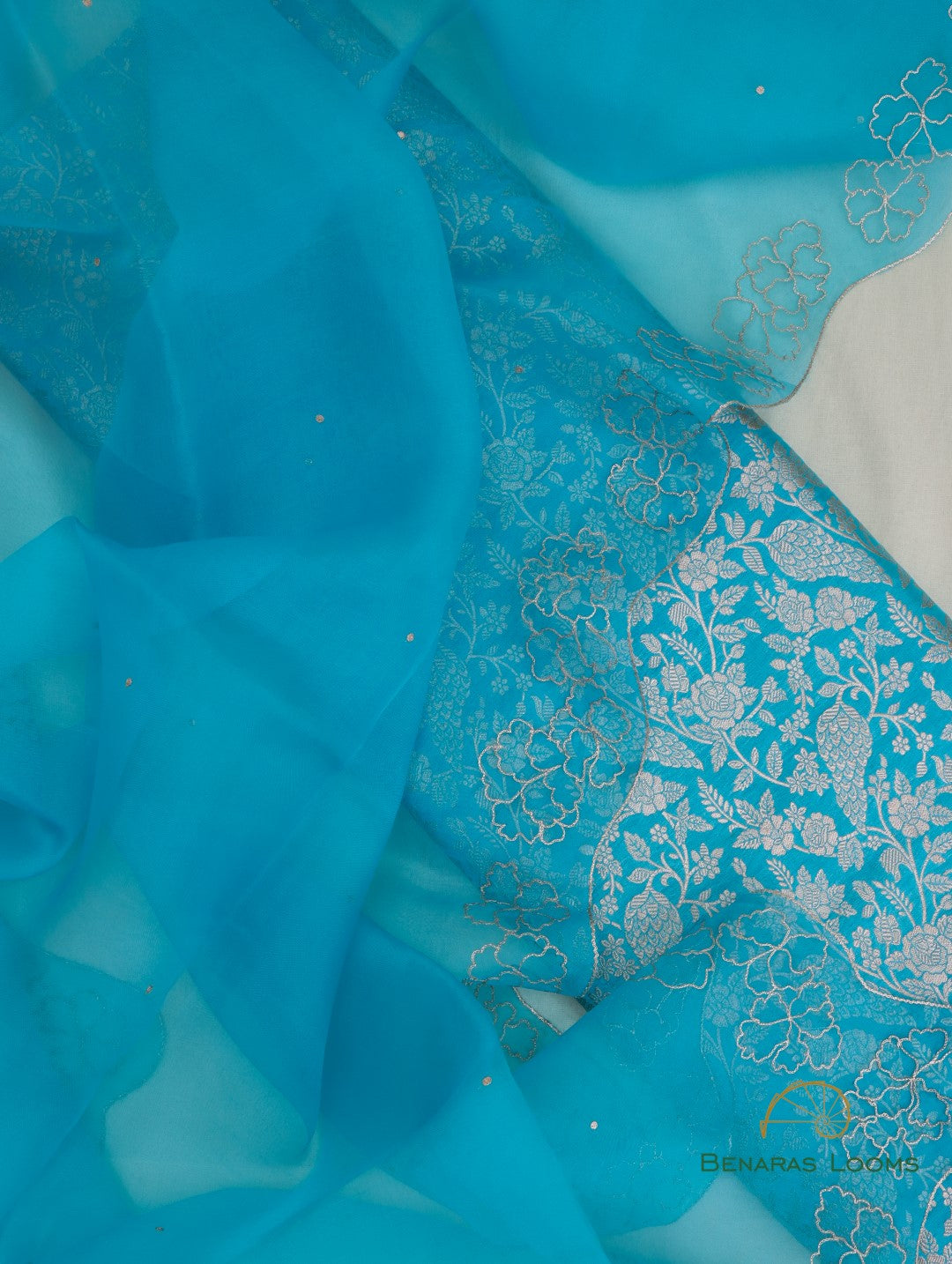 Blue Hand Embroidered Organza Dupatta