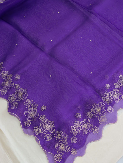 3 Piece Handwoven Kataan Silk Unstitched Suit Fabric with Embroidered Handwoven Organza Dupatta