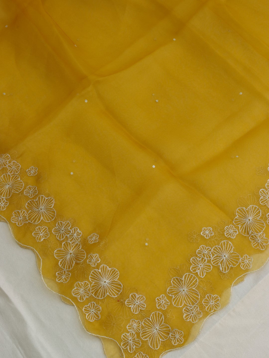 Yellow Hand Embroidered Handwoven Organza Dupatta