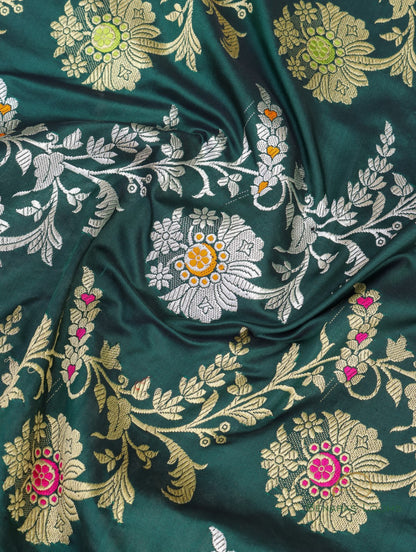 Green Handwoven Pure Kataan Silk Kadhua Jangla Banarasi Saree