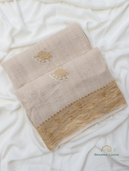 Dyeable Handwoven Pure Tussar Silk Banarasi Saree