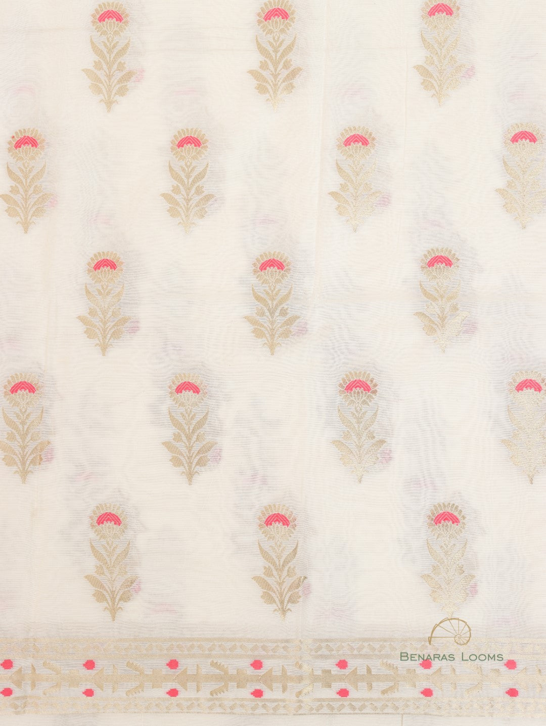 White Handwoven Banarasi Premium Cotton Unstitched Suit Fabric