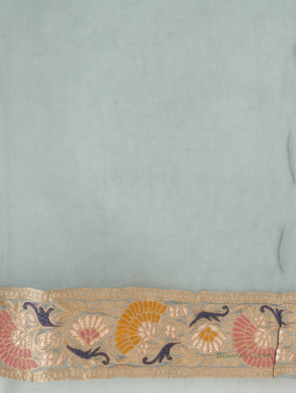 Gray Handwoven Banarasi Pure Organza Silk Unstitched Suit Set