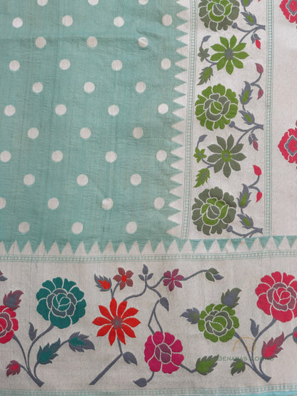 Pastel Handwoven Pure Tussar Georgette Banarasi Saree