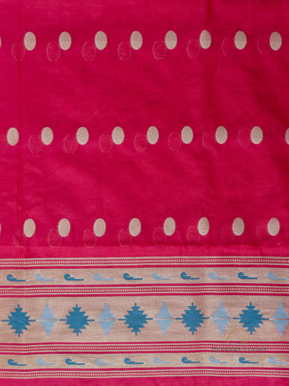 Candy Apple Red Paithani Unstitched Suit Set