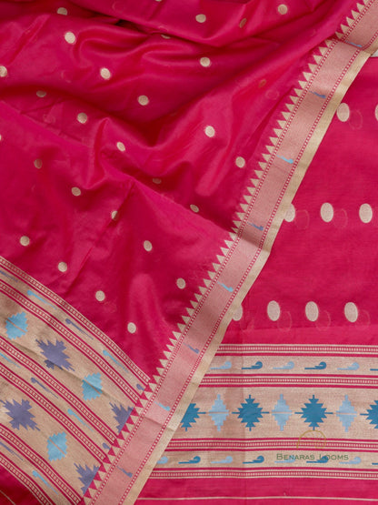 Candy Apple Red Paithani Unstitched Suit Set