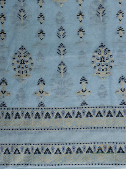 Powder Blue Floral Three Piece Banarasi Suit Set