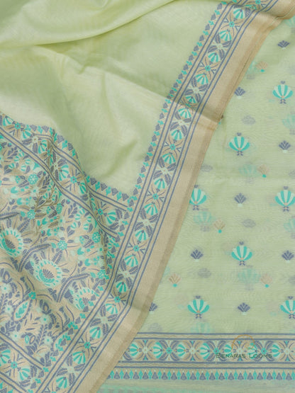 Lime Green No Zari Unstitched Banarasi Suit Fabric